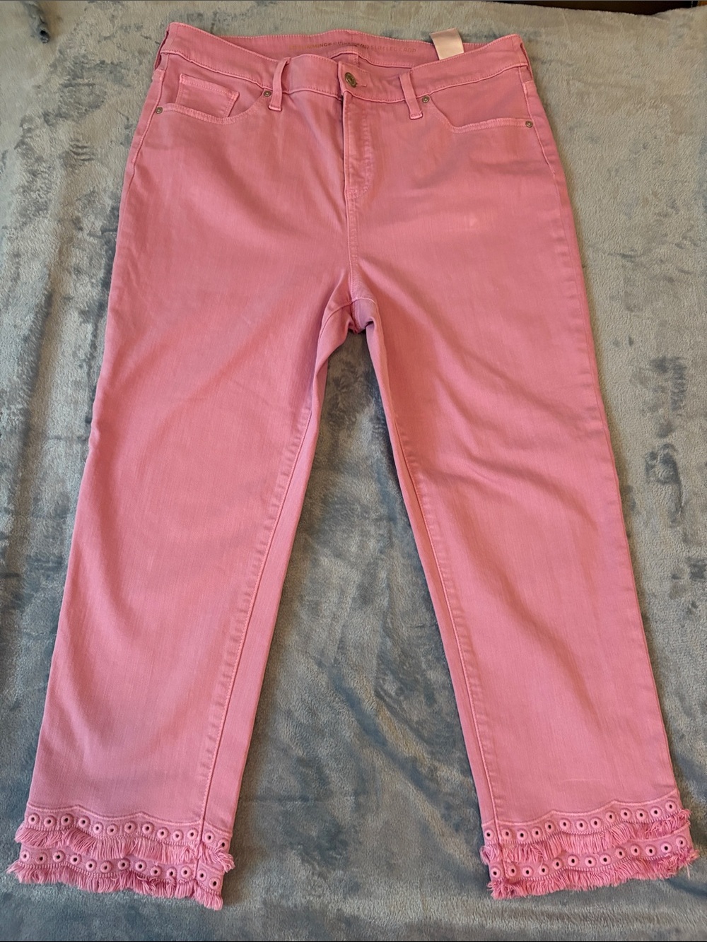 Chico's Pastel Pink Eyelet-Hem Cropped Jeans